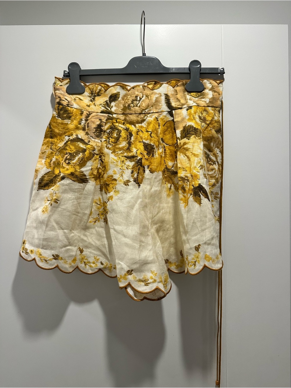 Zimmermann Cream and Mustard Floral Scalloped Hem Shorts